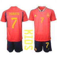 Espanja Alvaro Morata #7 Koti Peliasu Lasten MM-kisat 2022 Lyhythihainen (+ Lyhyet housut)